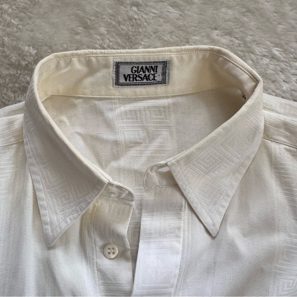 Gianni Versace Vintage Greca Pattern Minimalist White Shirt Long Sleeves Sz 44 - Picture 12 of 16